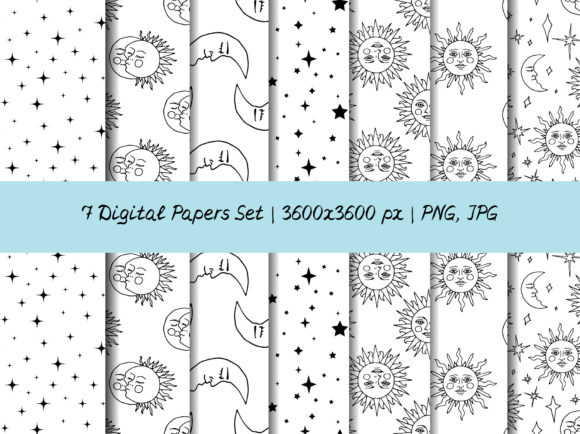 Download Celestial Bodies Sun Moon Digital Paper. - Premium Bundle