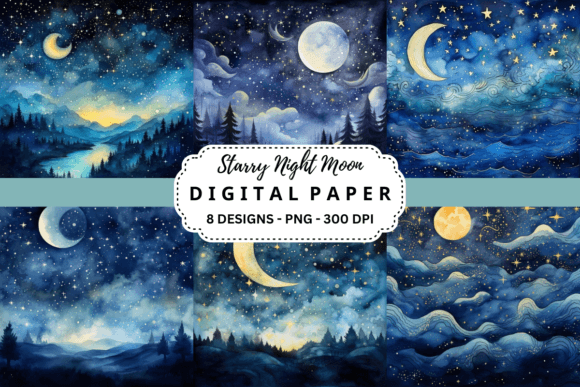 Download Starry Night Moon Digital Paper - Moon digital paper Collection