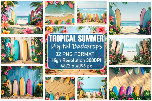 Download Summer Tropical Beach Digital Backdrops - Digital backdrop Collection