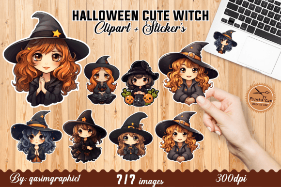 Download Cute Witch Printable Srickers for Kids - Witch Collection