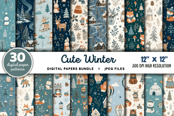 Download Cute Winter Digital Pattern Paper Bundle - Winter Collection