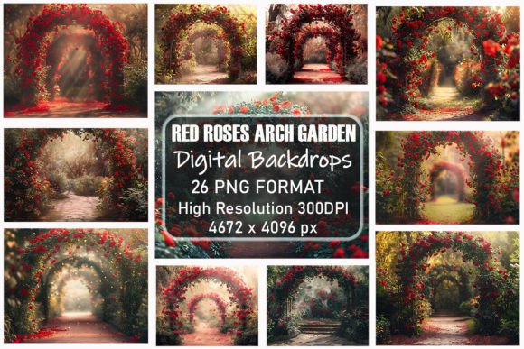 Download Red Rose Arch Garden Digital Backdrops - Digital backdrop Collection