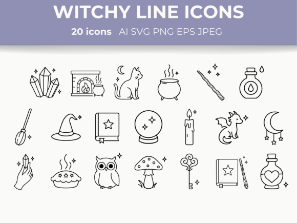 Download Witchy Aesthetic Line Icons Magical SVG - Witch Collection