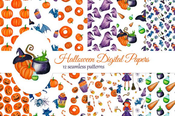 Download Halloween Digital Papers with Cute Witch - Witch Collection