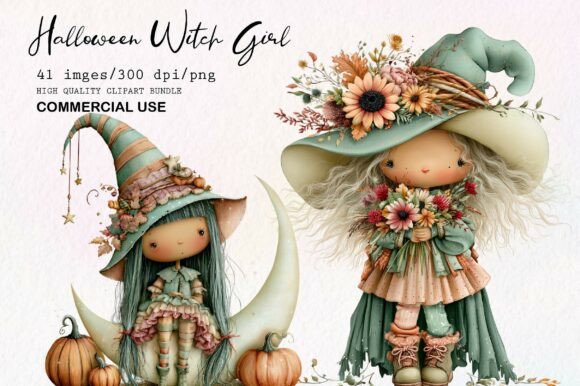 Download Whimsical Halloween Witch Girl Clipart - Witch Collection