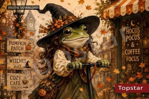 Download Cute Halloween Witch Frog Decor Wall Art - Witch Collection